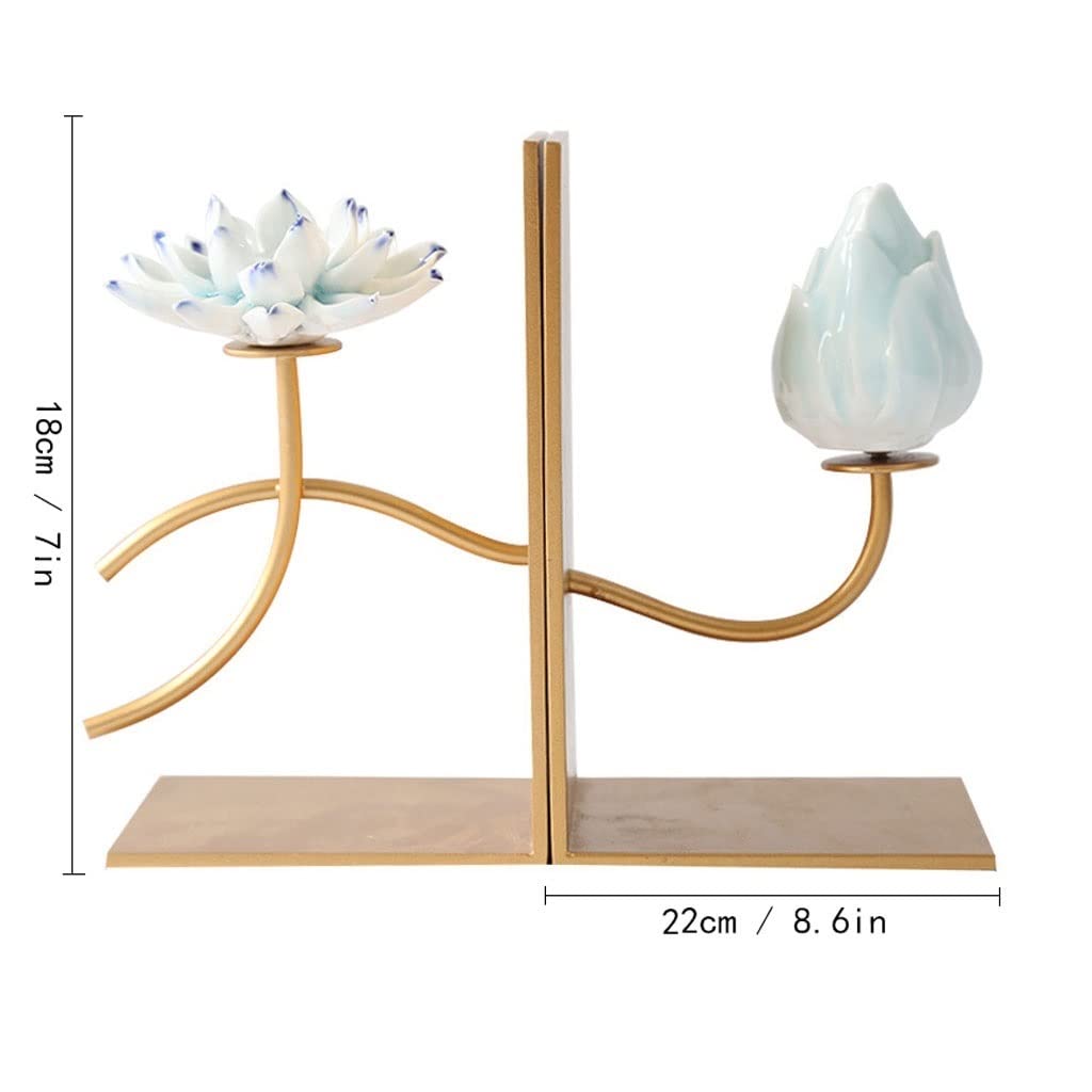 Buchstützen Kreative dekorative Buchstützen mit Lotus- und Vogelmotiv, Metall-Bücherregal-Buchstützen, for die Dekoration im Heimbüro, im Schlafzimmer, im Arbeitszimmer Buchstützen und Bücherregale