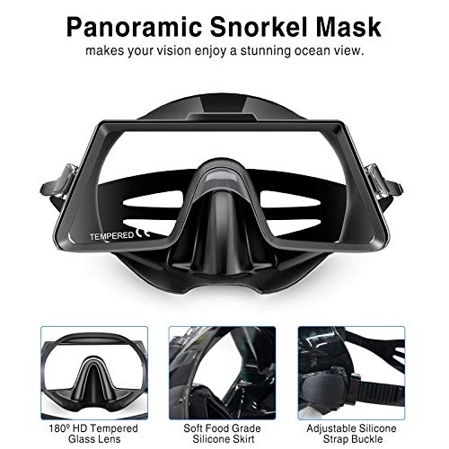 Snorkel Set Adult,Snorkeling Set with Panoramic Snorkel Mask Diving Goggles,Dry Top Snorkel and Adjustable Fins,Scuba Diving Snorkeling Mask for Men Women