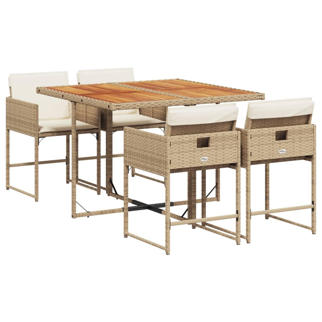 Salon de jardin 5 pièces en rotin et bois d'acacia avec 4 chaises pliantes beige