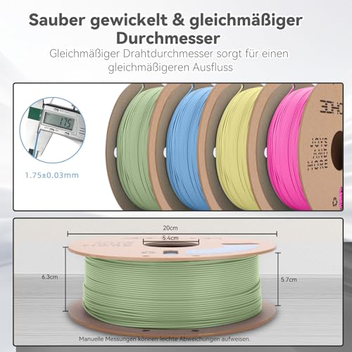 Image of PLA Pro (Plus) Filament 1.75mm, 3D Printer Filament, Cardboard Spool 3D Printing Filament, Dimensional Accuracy + /- 0.03 mm-4 Pack Magenta+Matcha Green+Haze Blue+Almond Yellow