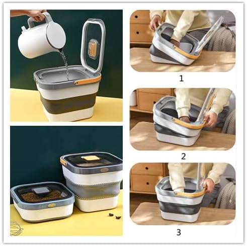 Miniatura 2 de XBLDMJY Contenedores de almacenamiento de arroz plegables,Cubo de arroz plegable de 22 libras,Contenedor de almacenamiento de alimentos para