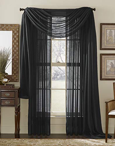 Juego de 3 Cortinas Transparentes con Costuras para Ventana y Bufanda, de Interior, 2 Paneles y 1 Bufanda a Juego
