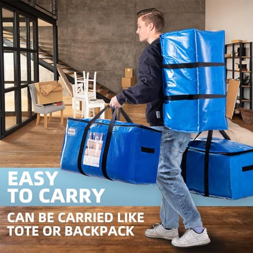 YBCPACK 4er-Set Umzugstaschen XXL 102L mit Sichtfenster - Wasserdichte Transporttaschen mit Reißverschluss & U-Griffen - Strapazierfähige Alternative zu Umzugskartons für Camping, Reisen, Lagerung
