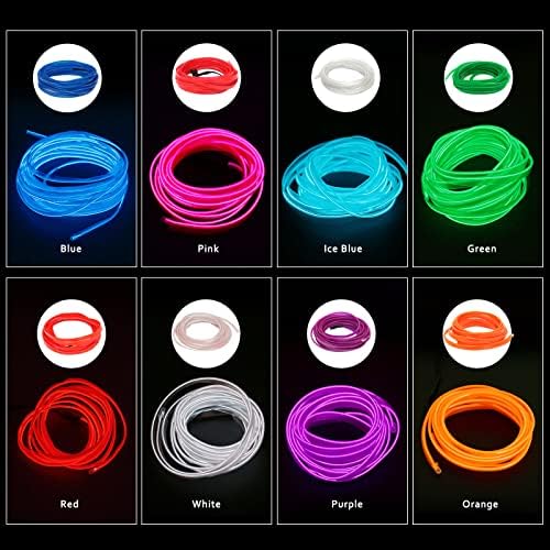 LIGHEID EL Wire Car LED Interior Strip Light, USB Neon Wire Lights with 6mm Sewing Edge - 5 in 1 23FT Glowing Electroluminescent (EL) Wire, Ambient Lighting Kit Car Decorations Interior (Blue)