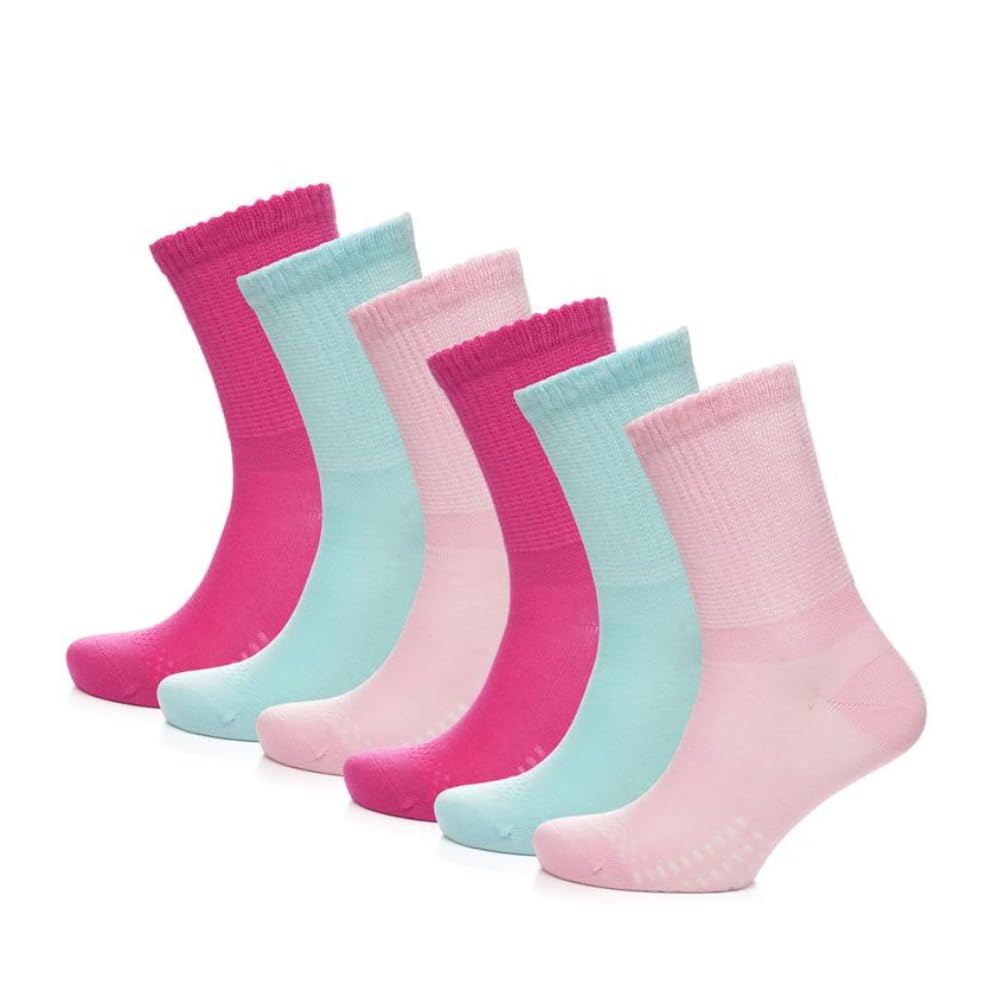 6 Pairs Women's Bamboo Diabetic Extra Wide Soft Crew Socks - Lightweight and Odor Resistant Socks, Seamless Toe and Breathable for Everyday Comfort - UK 4-8