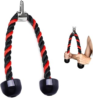 tchrules Universal Tricep Rope Pull Down - 28 Inch Heavy Rope Length, Easy to Grip & Non Slip Cable Attachment, Suitable for Professional Gyms (Black red)