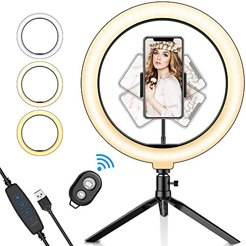 Preisvergleich Produktbild Kjdm-LED Selfie Ringlicht, Selfie Ringleuchte Stativ mit Fernbedienung mit Handyhalter 3 Leuchtmodi & 11 Helligkeitsstufen für Live Streaming,Videosschooting,Selfie Portrait,Beautylight
