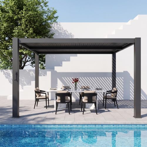 Image of Aoxun Louvered Pergola 10' x 12' 96S Outdoor Metal Pergola with Adjustable Top for Decks, Gardens and Backyards, Easy Assembly via Structural Patent, Gray