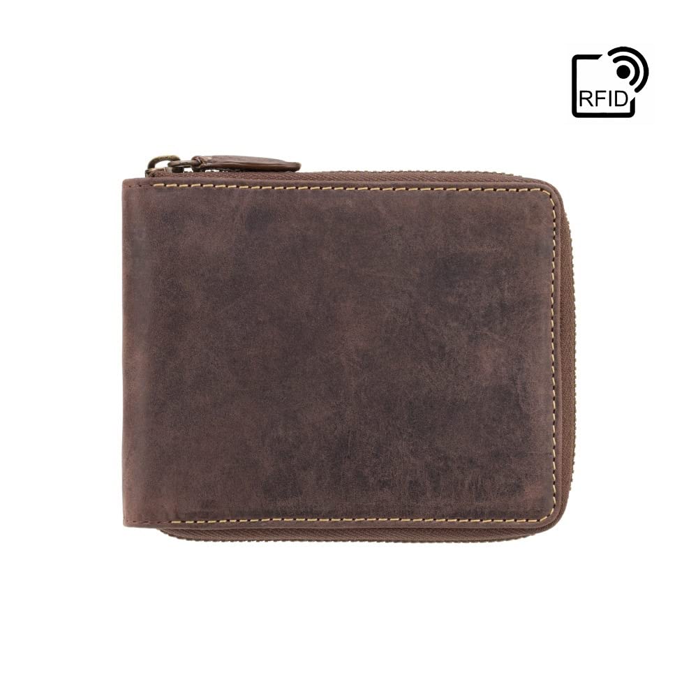 VISCONTI Men's Zip Around RFID Wallet, Oil Brown