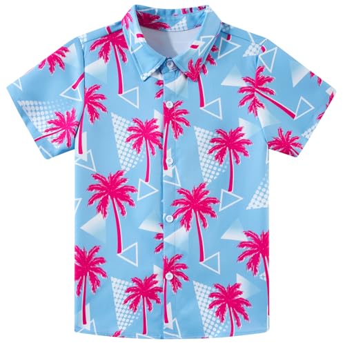 Image of uideazone Boys Hawaiian Shirts Novelty Printed Funky Short Sleeve Button Down Shirt Kids Aloha Luau Shirt 7-14T