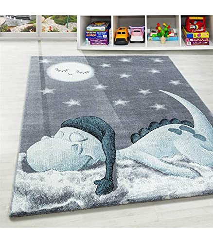Carpettex Teppich Kinderteppich Bébé Tapis De Chambre d'enfants des Nuages Motif Bleu Gris Blanc, Les Couleurs - 120x120 cm Ronde Cover