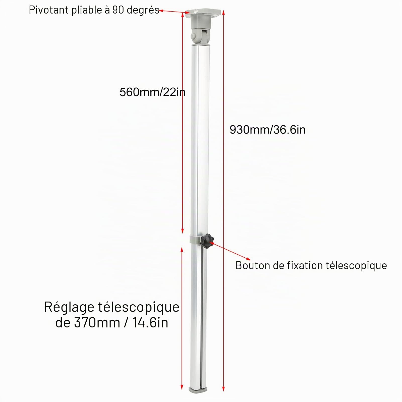 Pieds de table pliante pour camping-car, 560-930mm Pied de table pour meubles de camping-car Pieds de table télescopique pour bar, pied de support pour table à manger murale