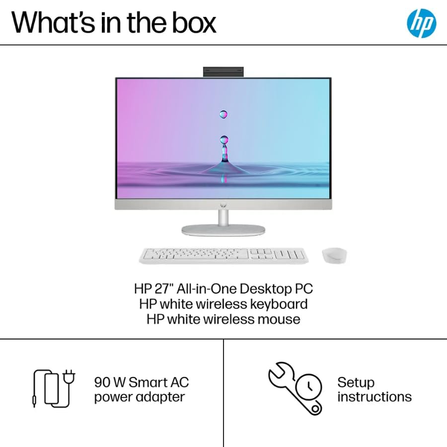 Image of Customized Desktop Computer, Created Using HP 27 inch FHD Touchscreen All-in-One Desktop PC, Intel 12-Core Ultra 7 Processor, 8GB /16GB /32GB /64GB DDR5 RAM, 256GB /512GB /1TB /2TB SSD, Keyboard & Mouse, White