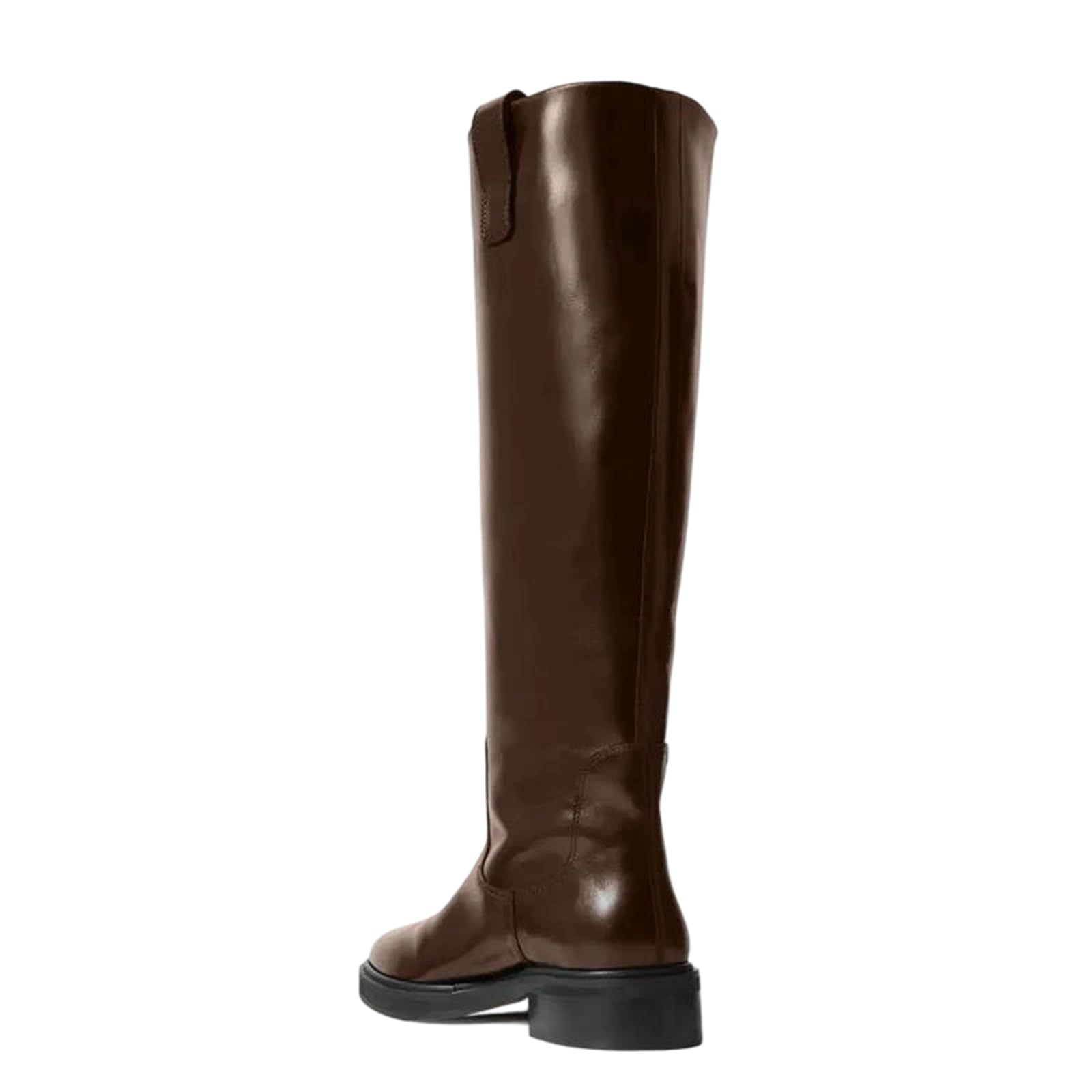 Alloaone Womens Black Genuine Leather Knee High Boots Round Toe 3Cm Low Square Heel With Side Zipper