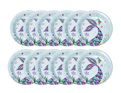 50 Pcs 7 Inch Disposable Mermaid Plates for Birthday Party Baby Shower Wedding Picnic Lunch Party Mermaid