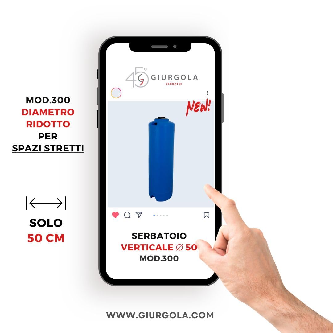 Serbatoio Polietilene PE per spazi ridotti certificato acqua potabile 300 litri diametro 50 cm h 153 cm Made in Italy