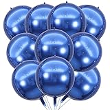 KALOR 10 Pcs 22 Inch Navy Blue Mylar Balloons, Large 4D Giant Round Foil Balloon Big Mirror Metallic Balloons for Birthday Party Baby Shower Gender Reveal Supplies