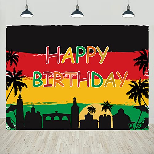 Reggae Birthday Backdrop Jamaican Rastafari Palm Tree Grafitti Happy Birthday Party Photography Background Decorations Reggae Music Party Banner Supplies 7x5ft