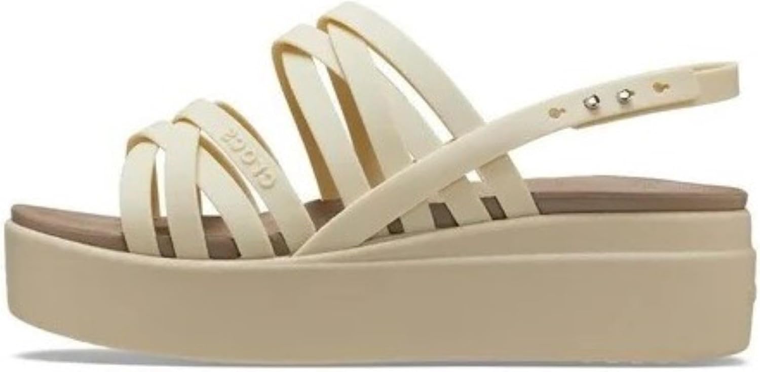 Crocs Women's Brooklyn Low Strappy Wedges, Bone, 11 Women