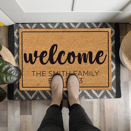 Image of Personalized Doormat with Family Name & 6 Designs, 18 inch x 30 inch - Durable Coir Fiber with Anti-Slip Backing, Outdoor-Indoor Use