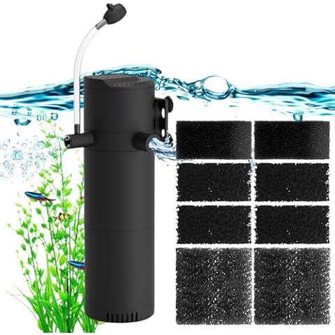 FUMAK 3-Stage Fish Tank Filter & Replacement Sponges Set (Including 2 x Fine Sponge, 2 x Coarse Sponge & 4 x Carbonized Sponge) Cover