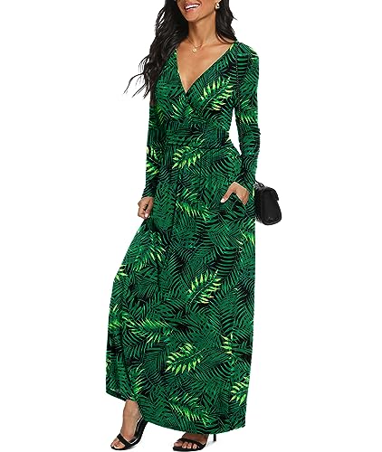 Image of LILBETTER Women Long Sleeve Deep V Neck Loose Plain Long Maxi Casual Dress