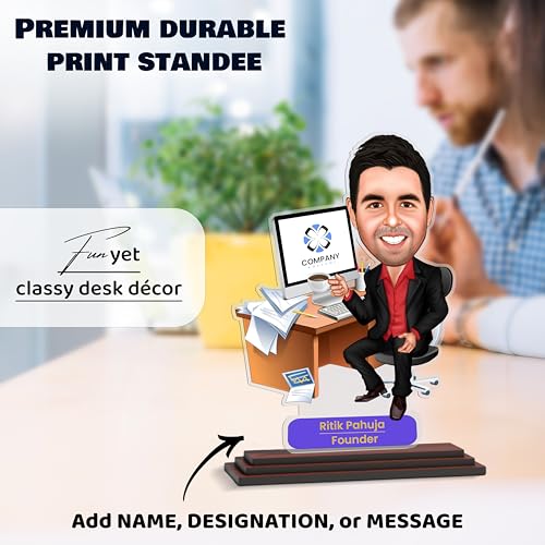 Image of SAVRI Personalized Caricature for Boss - Customized Picture Caricature Standee with Name Funny & Quirky Corporate Gift | Boss, Colleague & Senior | Birthday, Farewell, Anniversary & Office Desk Gifts
