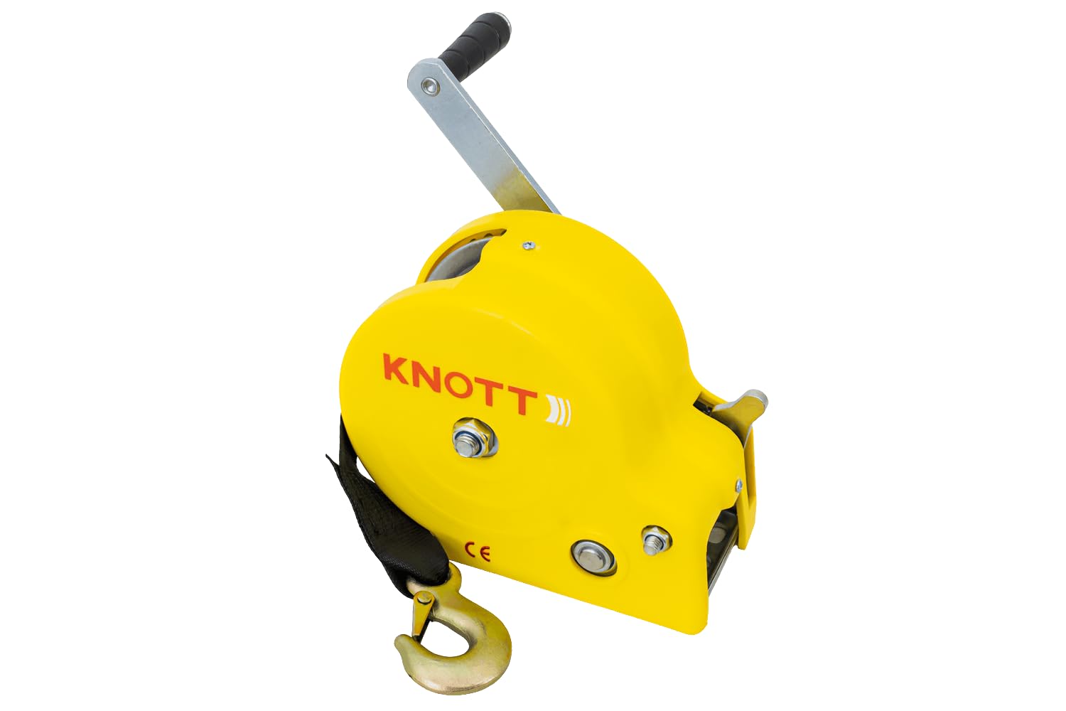 KNOTT Seilwinde 450 kg mit Gurt, Gelb