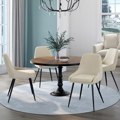 IDMarket - Lot de 4 chaises THALYA en Velours Beige avec accoudoirs – Image 3