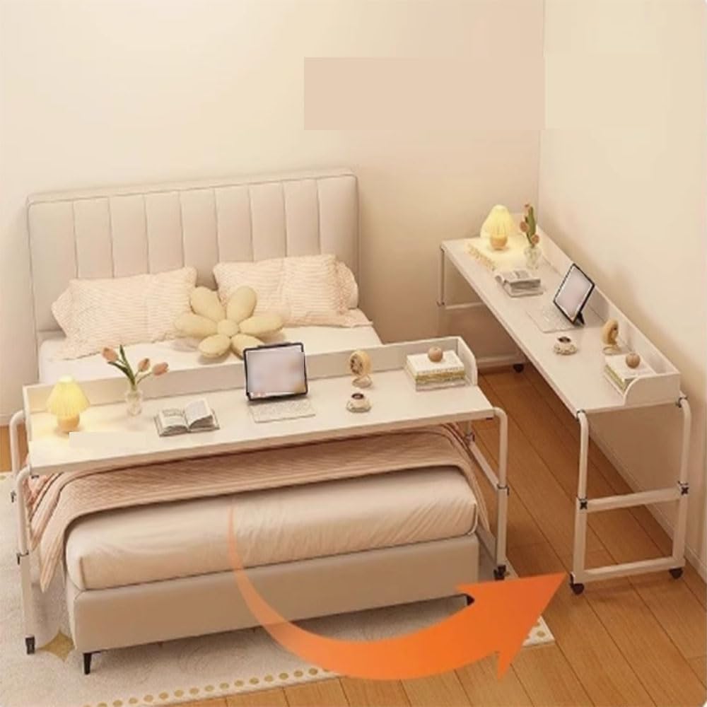 Tavolini Sopraletto, Comodino Regolabile con Ruote Rolling Laptop Desk Overbed Table con Ruote per(Color:Nero)