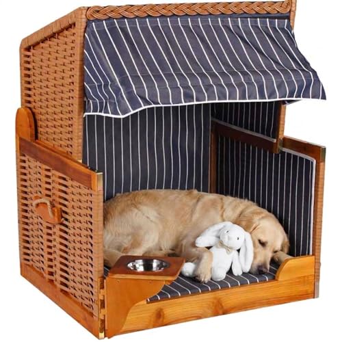 MR. DEKO Hundestrandkorb Wacholder PE Beige Blau Gestreift...
