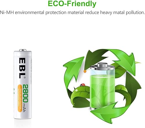 Miniatura 6 de EBL Baterías AA recargables con cargador de batería LCD paquete de 8 baterías recargables Ni-MH AA de alta capacidad de 2800 mAh y cargador de