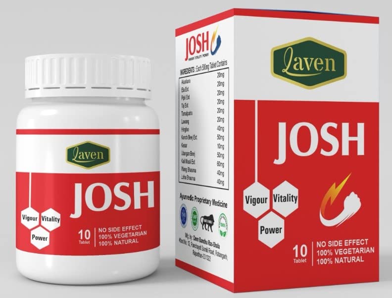 Laven Josh (10 Capsules) LAVEN JOSH is an Ayurvedic product, Herbs in Laven Josh is specially designed to Reset, Revive & Renew our body strength naturally