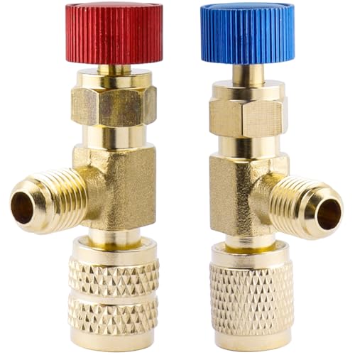 Wolfride - Wolfride 2Pcs Refrigerant Charging Valve Set, Brass Low Loss HVAC Fittings, 1/4" & 5/16" Safety Adapter Flow Control Ball Valve for R22 R410 Air Conditioner Manifold Maintenance Tools
