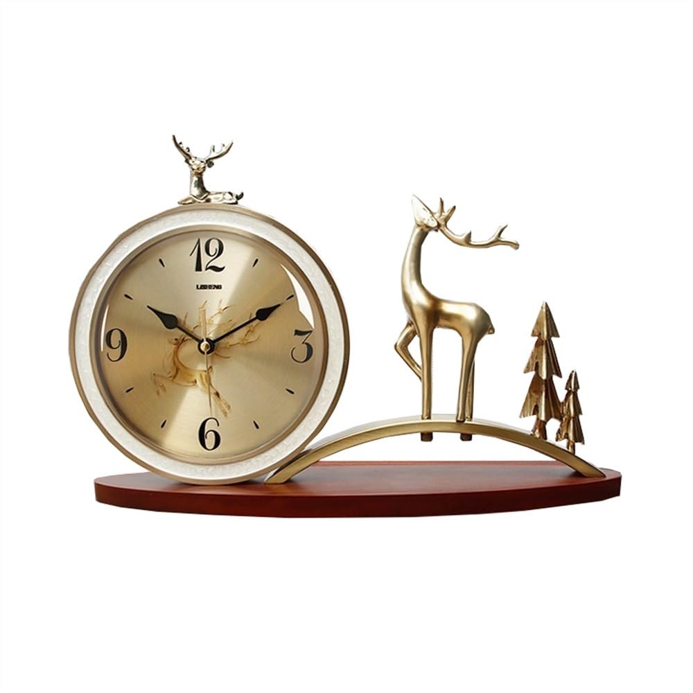 shangguanyun456 Vintage table clock Metal Table Clock Living Room Tabletop Ornament Silent Non-ticking for Bedrooms Office Kitchen(Gold)