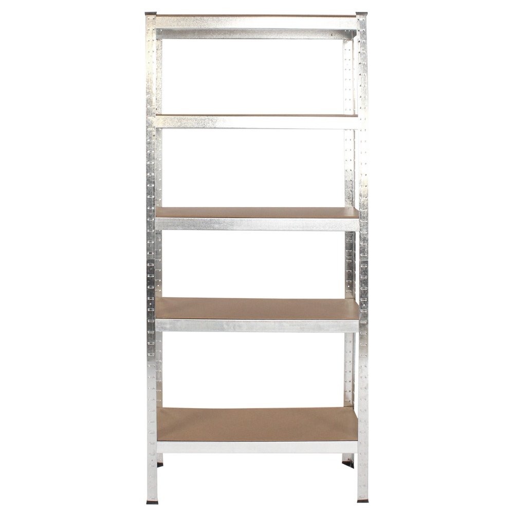 Home Source Heavy Duty Metal Storage Racking Garage Shelving Warehouse 5 Tier Unit MDF Shelf Silver SGS Approved Galvanised