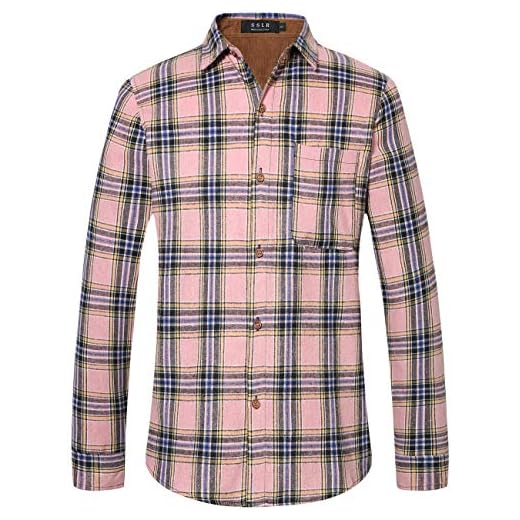SSLR - Camisa de Franela para Hombre, Manga Larga, con Botones, Estilo Casual, Rosado, Large