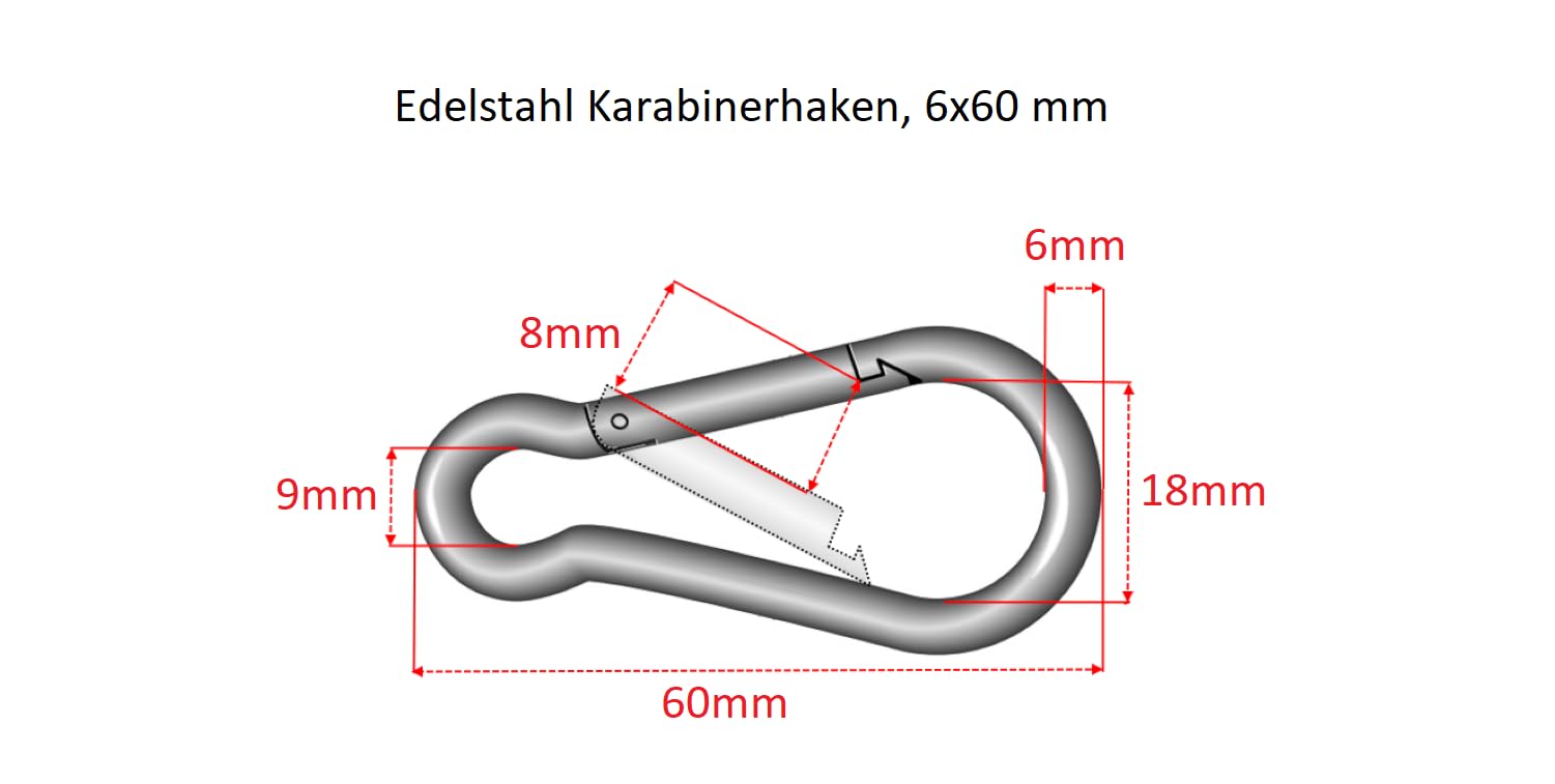 10 x Edelstahl V4A Karabiner Haken, NIRO AISI 316, rostfrei und säurebeständig