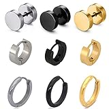 Pusheng 9 Pair Stainless Steel Stud Earring Hoop Earring Set for Men Women