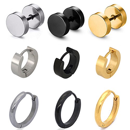 Pusheng 9 Pair Stainless Steel Stud Earring Hoop Earring Set for Mother's gifts, Birthday Gifts, Christmas day gift