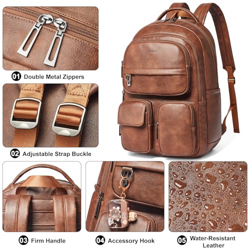 Mochila de cuero vegano para laptop 17 pulgadas marrón miniatura 5