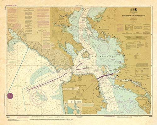Paradise Cay Publications, Inc. Antiqued NOAA Chart 18649: Entrance to San Francisco Bay
