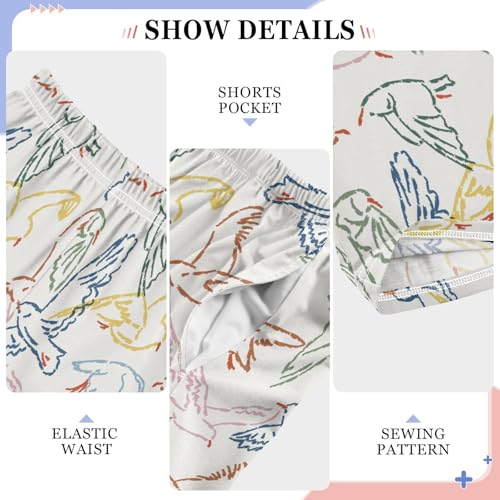 Birds Colorful Print Boys Long Pants Soft Trousers Elastic Waist Kids Lounge Bottoms with Pockets S-XL4