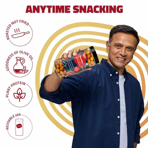 Image of Farmley Roasted and Flavoured Tangy Tomato Makhana | Namkeen Snacks & Puffed Snacks | Healthy Snack | Cholesterol Free | Gluten Free | Rich In Protein & Fiber | Roasted in Olive Oil - 77g Jar