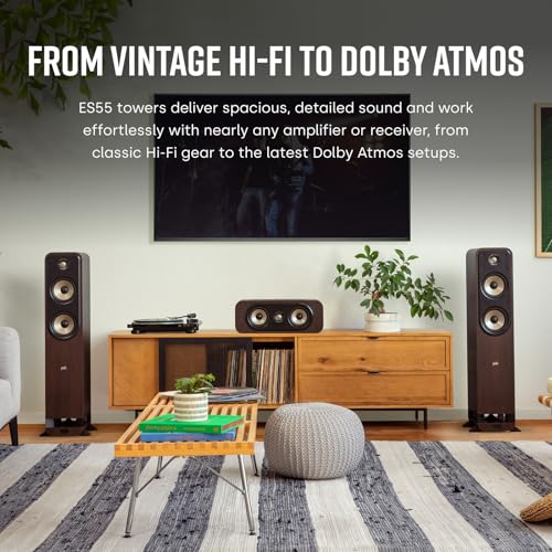 Image of Polk Signature Elite ES55 Tower Speaker - Hi-Res Audio Certified, Dolby Atmos Speakers & DTS:X Compatible, 1 inch Tweeter & (2) 6.5 inch Woofers, Power Port Technology for Effortless Bass, Stunning Black