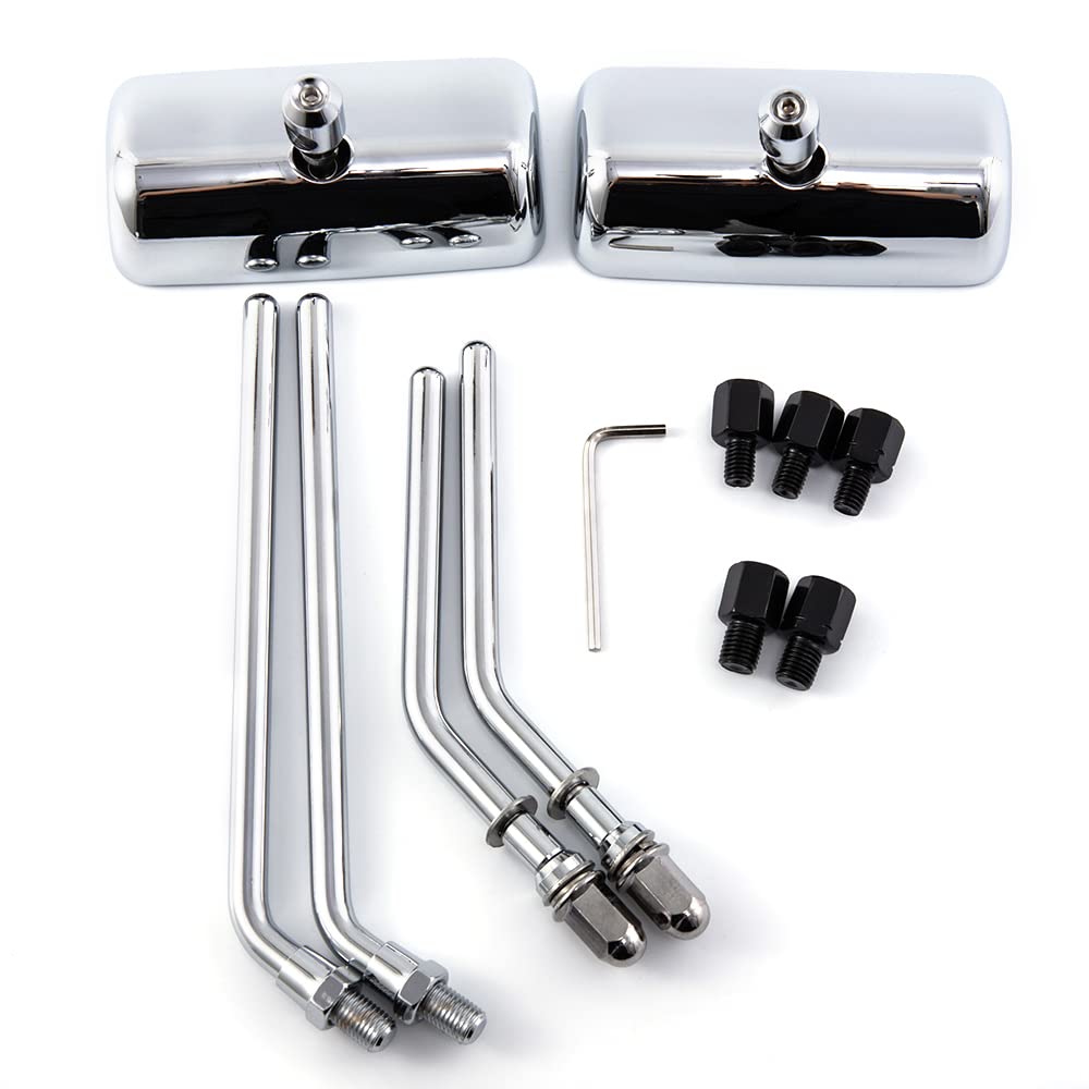 Rétroviseur de moto 8 mm 10 mm universel noir vintage en alliage d'aluminium rétroviseurs latéraux pour ATV Street Bike Cruiser Chopper Rectangle (Argent)