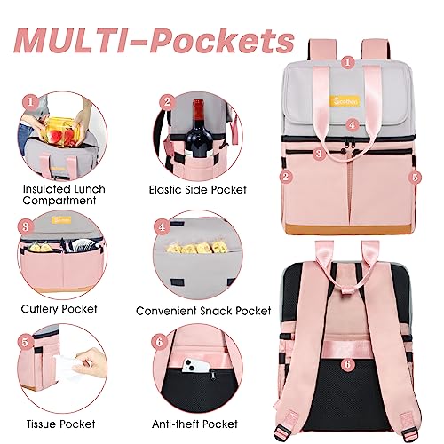 Image of Scothen Backpack Cooler with Double Decker & 12 Ice Packs- Keeps 36 Cans Cold for Up to 24 Hours- Waterproof & Leak Proof Insulated Cooler Backpack- Stylish Cooler Bookbag for Women Travel Work Beach