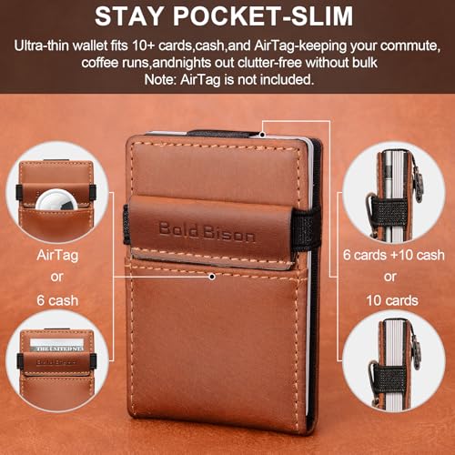 Slim Leather Wallet, Full Grain Leather Wallet for Men, Handcrafted Card Holder with RFID Shielded, Natural Vintage Pull-Up Texture, holds 10+ Cards & Cash(Rustic Brown)2