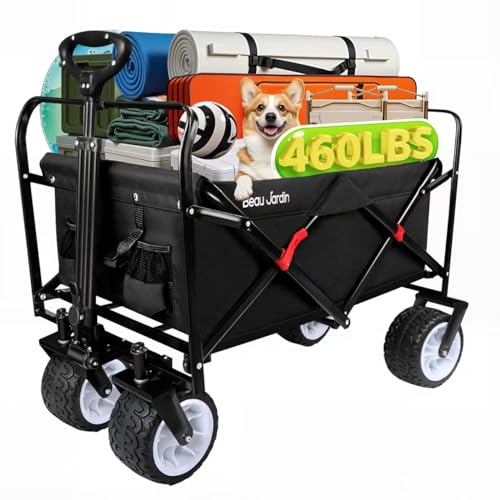 BEAU JARDIN Collapsible Folding Beach Wagon 460LBS Heavy Duty Fol...
