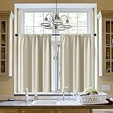 CUTEWIND Half Window Blackout Curtains for Kitchen 30 inches Long Beige Rod Pocket Short Windows Drapes for Kitchen Window 2 Panels per Package